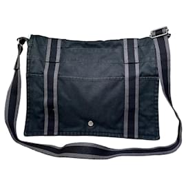Hermès Borsa a tracolla vintage Hermes in tela nero grigio