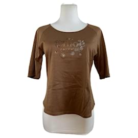 Vintage Chloé Embellished Logo Cotton Top Brown M
