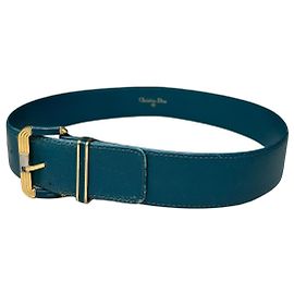 Vintage Dior Ledergürtel Petrol mit goldener Schnalle