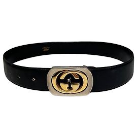 Vintage Gucci Ledergürtel mit GG Logo Schwarz Gold Silber