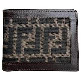 Portefeuille en cuir vintage Fendi FF Monogram Marron Noir