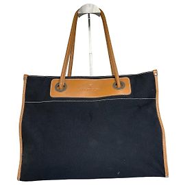 Tote in tela e pelle vintage Courreges Nero Tan