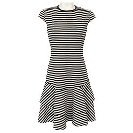 Akris Punto Beige / Black Striped Cap Sleeve Dress