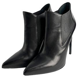 Saint Laurent Botines Chelsea de piel de becerro con tacón alto 40 1/2 Negro
