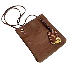 Prada Sac Bandoulière en Toile Marron avec Détail Dragon