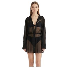 Norma Kamali Kurzes schwarzes transparentes Kleid mit Kapuze