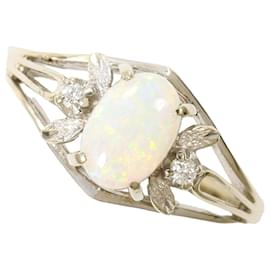 14K Weißgold-Ring mit Opal und Diamant - Autre Marque