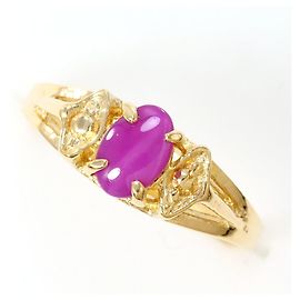 Autre Marque 10K Gelbgold-Ring mit synthetischem Stern-Rubin