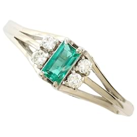 Platin-Ring mit Diamant und Smaragd - Autre Marque