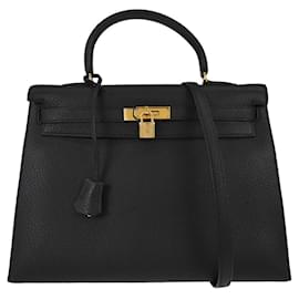 Borsa Kelly Hermes Black Ardennes con Hardware Gold 35 - Hermès
