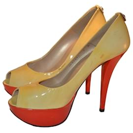 Stuart Weitzman Bicolor Peep-Toe High Heel Pumps - Yellow/Red