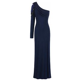 Yigal Azrouel Yigal Azrouël Marineblaues Jersey-Abendkleid mit Spitze