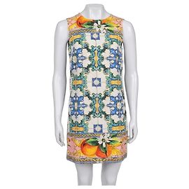 Vestido de seda y algodón estampado vibrante Dolce & Gabbana XXS de segunda mano