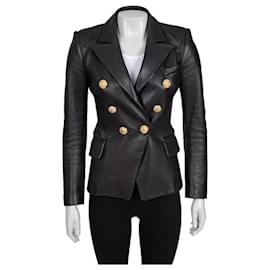 Chaqueta Balmain de Lujo en Cuero de Cordero Negro - Talla FR34/XS De segunda mano