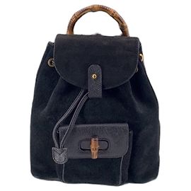 Gucci Piccolo zaino e borsa a tracolla in scamosciato nero vintage con bambù