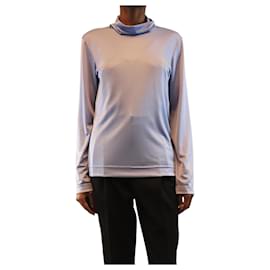 Top de satén azul aciano de cuello alto - talla UK 6 - Céline