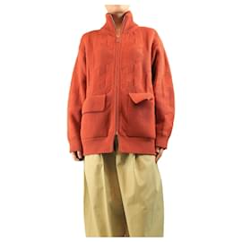 Hermès Cardigã de lã com zíper laranja - tamanho UK 10