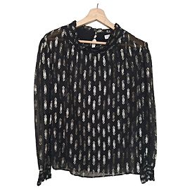 Claudie Pierlot Blusa negra transparente con motivos dorados