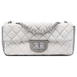 Chanel White Small Tricolor Quilted Jersey Reissue 2.55 East West Flap