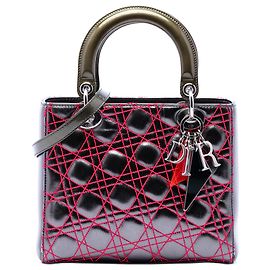 Dior Grigio Anselm Reyle Medium Cannage Lady Dior in agnello metallizzato