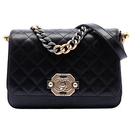 Chanel Black Paris Cosmopolite Medium Quilted Lambskin Ritz Flap
