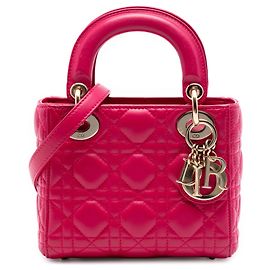 Lady Dior Mini in agnello cannage rosa di Dior