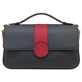 Borsa Fendi Blue Bicolor Leather Double F Baguette
