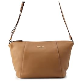 Borsa a tracolla in pelle marrone Prada