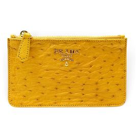 NEW PRADA CARD HOLDER 1M1154 IN SUN YELLOW OSTRICH LEATHER