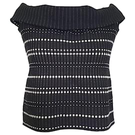 Crop top Alexander McQueen monocromatico con dettagli in bouclé con spalle scoperte in cotone nero