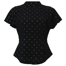 Marc Jacobs Polka Dot Fitted Closed Neck Kurzarm-Oberteil aus schwarzer Viskose