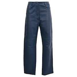 Celine High Waist Hose aus Leder in Navy Blue - Céline
