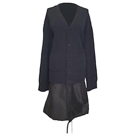 Burberry Perren Contrast Nylon Panel Cardigan aus schwarzer Wolle