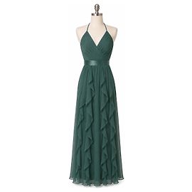 Autre Marque White by Vera Wang Maxikleid Halterneck mit Rüschen Waldgrün