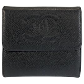 Cartera plegable de cuero negro Chanel Coco Mark
