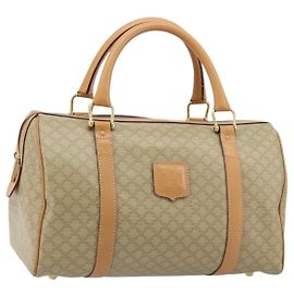 Céline Borsa CELINE Macadam Canvas PVC Beige Oro Auth 183269A