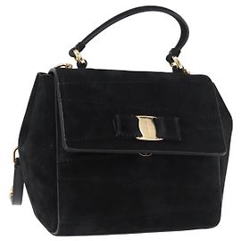 Borsa a tracolla Salvatore Ferragamo Vala Chain in scamosciato 2way Nero Oro Auth 183018A