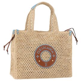 LOUIS VUITTON On the Go MM Tote Bag Raffia Okinawa Only Beige LV Auth 182627SAM