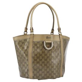 GUCCI GG Crystal Abbey Tote Bag Coated Canvas Gold 211982 Auth 184542