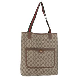 GUCCI GG Supreme Web Sherry Line Tote Bag PVC Beige Gold 002 58 6487 Auth 182729