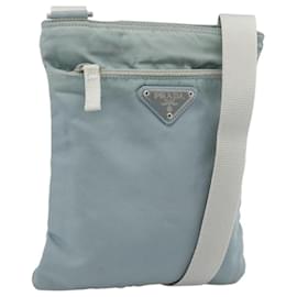 Borsa a tracolla PRADA Nylon Azzurro Chiaro Argento Auth 183410