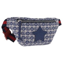 GUCCI Sherry Line marsupio in tela Navy Silver Red 502095 Auth 183094M