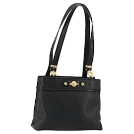 Gianni Versace Shoulder Bag Leather Embossed Black Gold Auth 183020