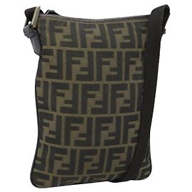 Borsa a Spalla FENDI Zucca Canvas Nero Marrone Auth 183189