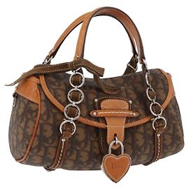 Borsa Christian Dior Trotter Canvas Romantic PVC Marrone Argento Auth 181900V