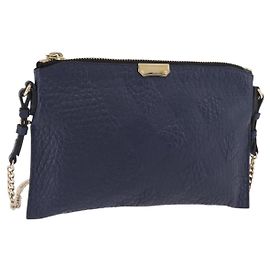 Bolso de Hombro BURBERRY de Cuero Azul Marino y Oro Auth 184458A