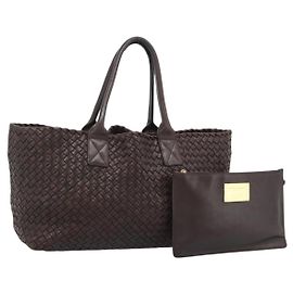 Borsa Cabas BOTTEGA VENETA INTRECCIATO MM in Pelle Marrone Oro Auth 183710V