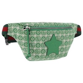 Marsupio GUCCI Web Sherry Line in tela Verde Argento Rosso 502095 Auth 183096M