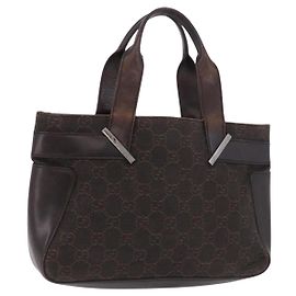 Sac à main GUCCI GG Canvas Marron Foncé Argent 73984 Auth 184439