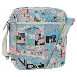 Borsa a Spalla PRADA con Stampa Comic in Pelle Bianco Argento Auth 181914SM